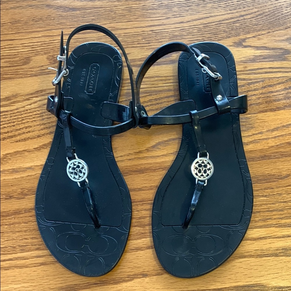 Coach Black Sandals with T-Strap Design